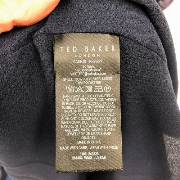 TED BAKER Juleah Mini Dress 4 Dark Navy Floral V-Neck Ruched Sleeve Detail NWT - Picture 11 of 12